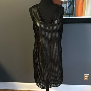 Andrew Marc black thick mesh shift midi. Lined with light tan slip dress. Size 2